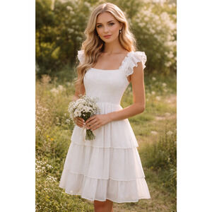Milkmade Cottage Womens Ruffles Dress Small White Mini Smocked Bridal Coquette